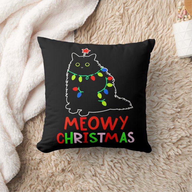 Meowy jul Xmas-ljus svarta kattpyjamas  Kudde (Filt)