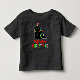 Meowy jul Xmas-ljus svarta kattpyjamas  T Shirt