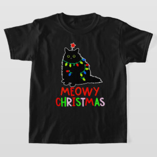 Meowy jul Xmas-ljus svarta kattpyjamas T Shirt