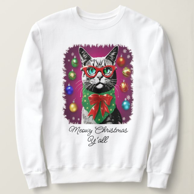 "Meowy jul Y'all" Hoodie, Fin jul T Shirt (Design framsida)