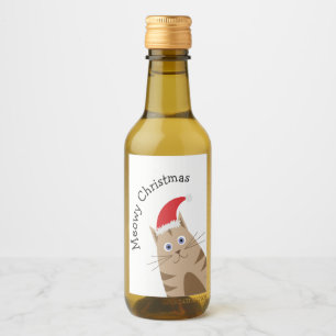 Meowy Julafton lustiga katt på tomten Vinetikett