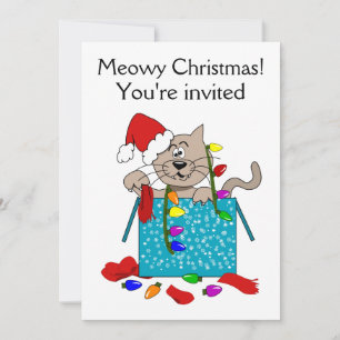 Meowy julfinnig Tecknad Cat Party Inbjudningskort