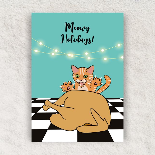 Meowy Julfusk Kat TurkietTecknad Julkort (Skapare uppladdad)