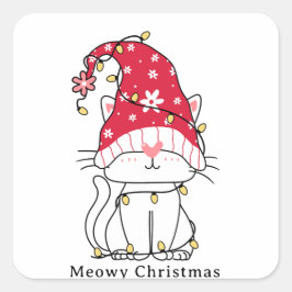 Meowy Julfusk Kute Jul Cat Fyrkantigt Klistermärke