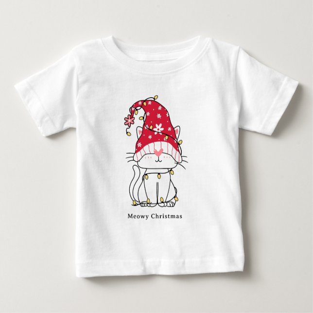 Meowy Julfusk Kute Jul Cat T Shirt (Framsida)
