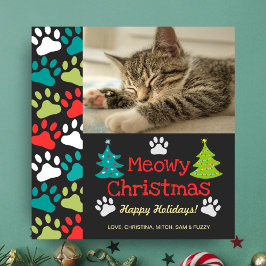 Meowy Julgran Doodle Paw Skriv ut cat-foto Julkort