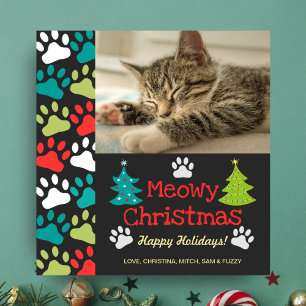 Meowy Julgran Doodle Paw Skriv ut cat-foto Julkort