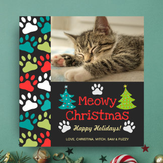 Meowy Julgran Doodle Paw Skriv ut cat-foto Julkort