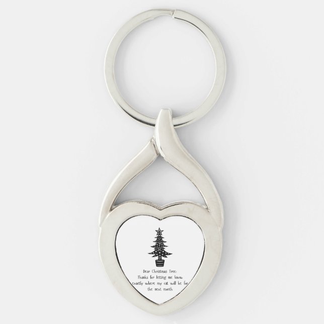 Meowy Julgran Stalker Keychain Twisted Heart Silverfärgad Nyckelring (Framsidan)