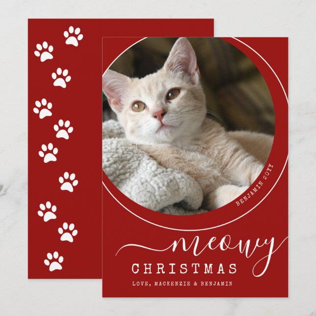 Meowy Julkatt Kitten Photo Red and White (Fram/baksida)