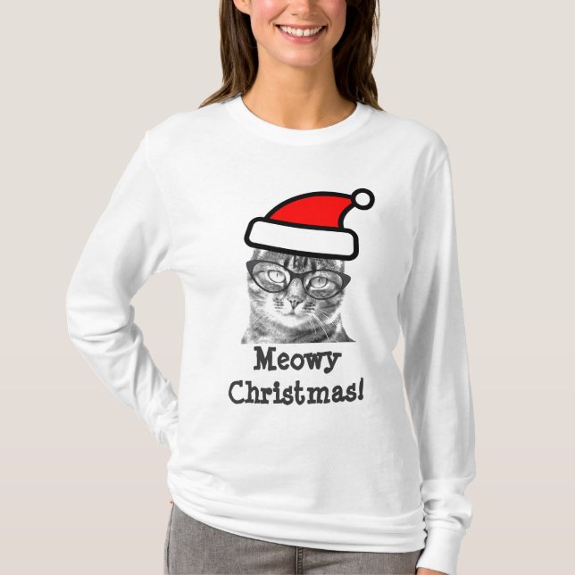 Meowy-julkatt t-shirt | Cute Santa kattunge (Framsida)