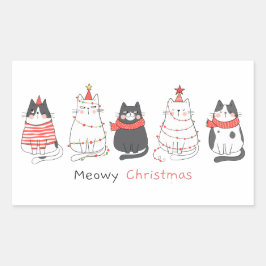 Meowy-julkattor Rektangulärt Klistermärke