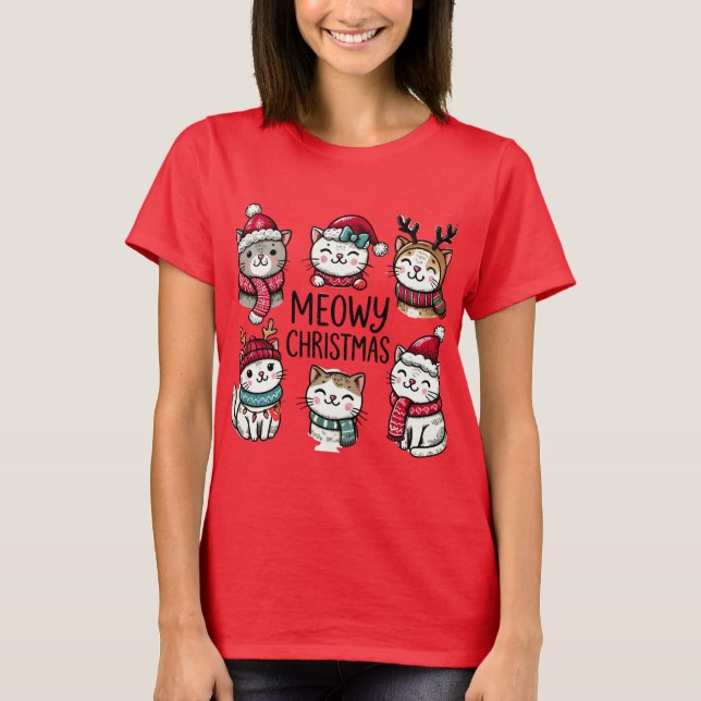 Meowy-julkattor T Shirt (Framsida)