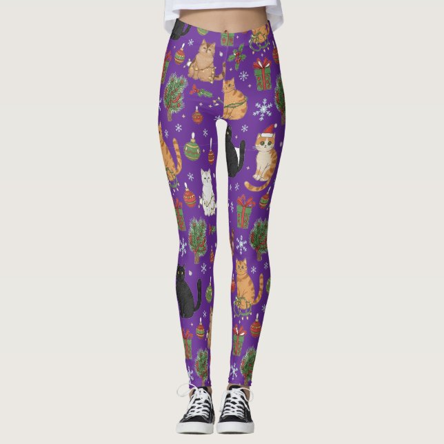 Meowy julkattsstrumpbyxor - Present till kattmamma Leggings (Framsida)