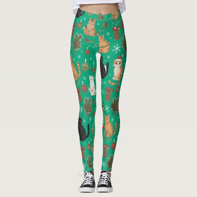 Meowy julkattsstrumpbyxor - Present till kattmamma Leggings (Framsida)