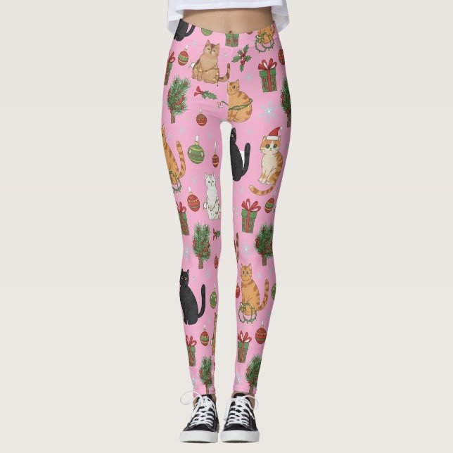 Meowy julkattsstrumpbyxor - Present till kattmamma Leggings (Framsida)