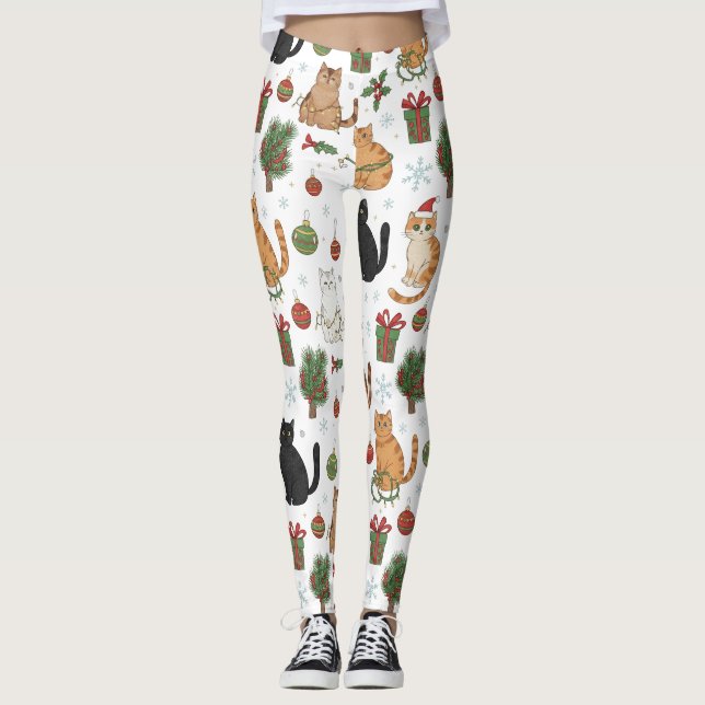 Meowy julkattsstrumpbyxor - Present till kattmamma Leggings (Framsida)