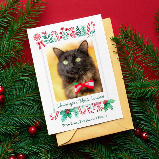 Meowy-julklapp Fotojul Julkort (Meowy Christmas Cat Photo Christmas Holiday Card)