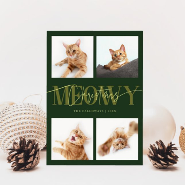 Meowy-julklapp Foton Grönt jul Julkort (Skapare uppladdad)
