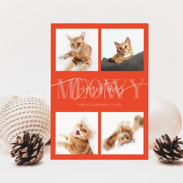 Meowy-julklapp Foton Retro Red-jul Julkort (Skapare uppladdad)