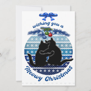 Meowy julkort Blå vit platt julkort