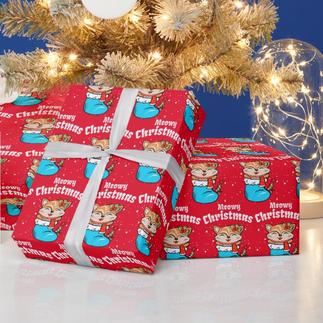 Meowy julmönster Rolig katt jul Wrap Presentpapper (Helgdagar)