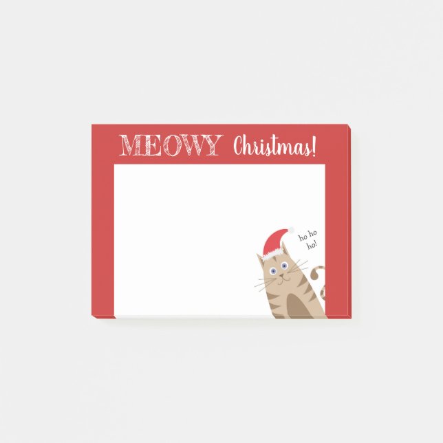Meowy jultomte lustig tecknad kattunge post-it block (Framsida)