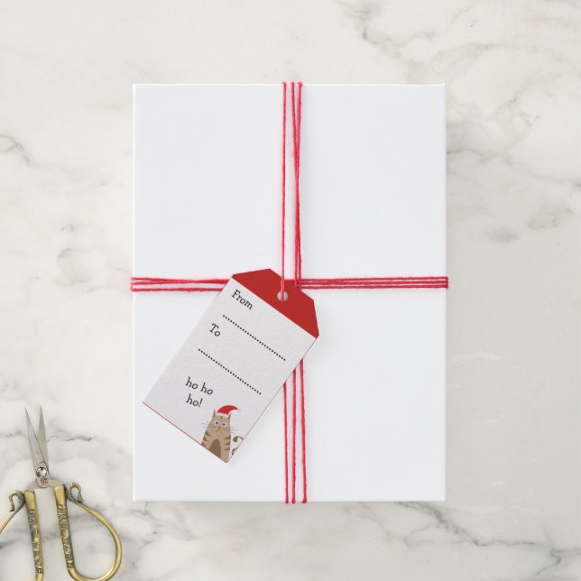 Meowy jultomten personlig namn presentetikett (Med Snöre)