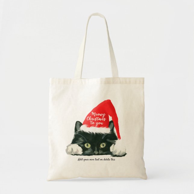 meowy jultoto för gullig svartvit katt tygkasse (Framsidan)