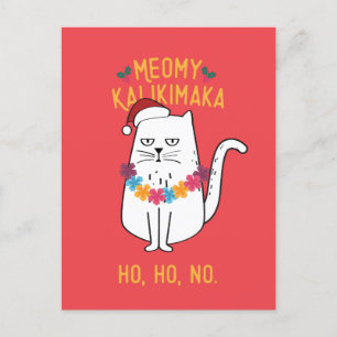 Meowy Kalikimaka Funny Cat Santa Hat jul Helg Vykort