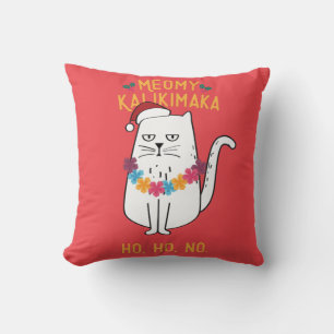 Meowy Kalikimaka Funny Cat Santa Hat jul Kudde