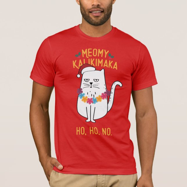 Meowy Kalikimaka Funny Cat Santa Hat jul T Shirt (Framsida)