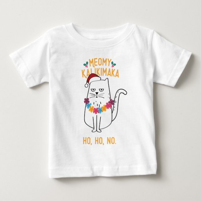 Meowy Kalikimaka Funny Cat Santa Hat jul T Shirt (Framsida)