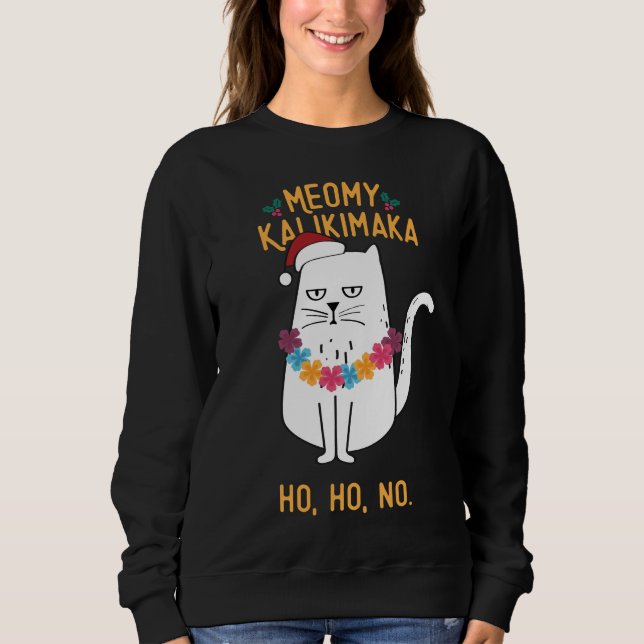 Meowy Kalikimaka Funny Cat Santa Hat jul T Shirt (Framsida)