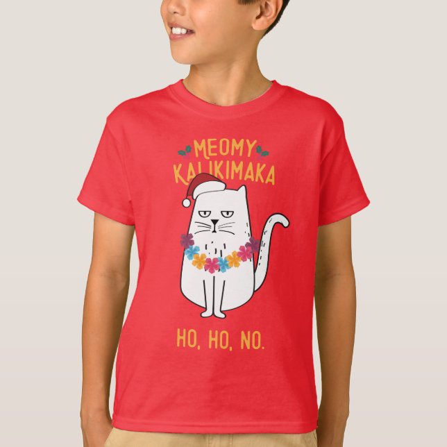 Meowy Kalikimaka Funny Cat Santa Hat jul T Shirt (Framsida)