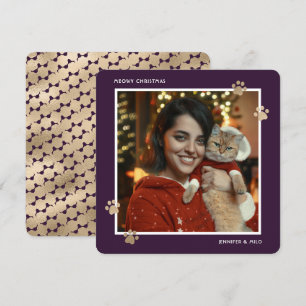 Meowy Lila Guld Cat Owner Modern Photo Julkort