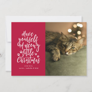 Meowy Little Christmas Röd Högtidlig Fotokort Julkort