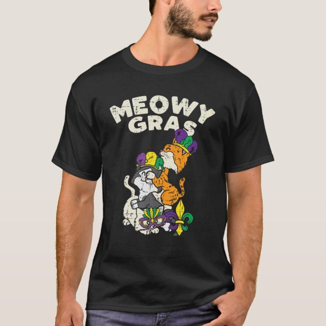 Meowy Mardi Gras Funny Nola Cat Lover Owner Girl W T Shirt (Framsida)