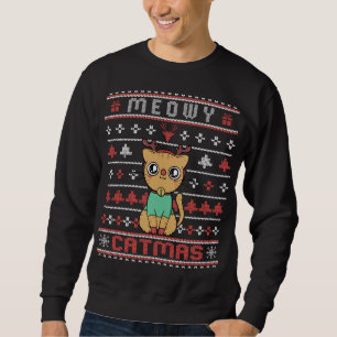 Meowy Merry Catmas - Cute Julkatt Ugly Sweat Lång Ärmad Tröja