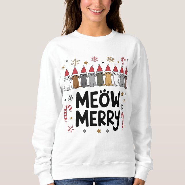 Meowy Merry Catmas Sweatshirt T Shirt (Framsida)