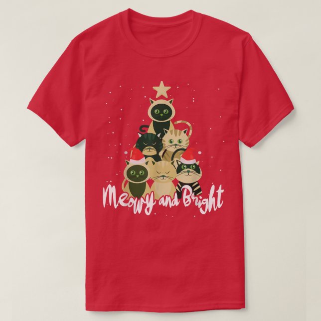 Meowy och Bright Julgran Catmas Cute Cats X T Shirt (Design framsida)