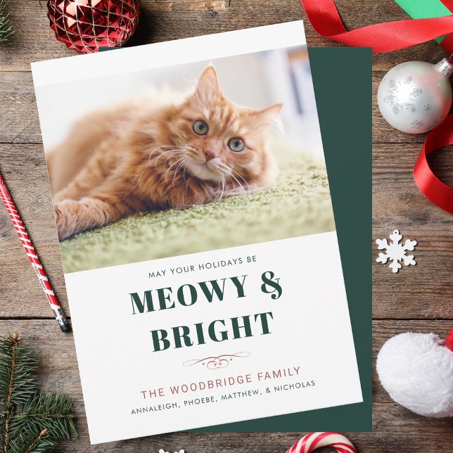 Meowy och Bright julklapp Foto Gag Julkort (Meowy and Bright Christmas Cat Photo Gag Holiday Card)