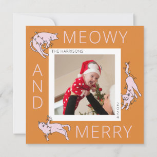 Meowy och Merry Färgglad Katt Julbelysning Julkort