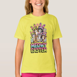 Meowy Påsk Barn T-Shirt Rolig Katt Ungdom Helg
