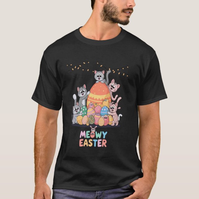 Meowy Påsk Glad Påskharen Katter Husdjur T Shirt (Framsida)