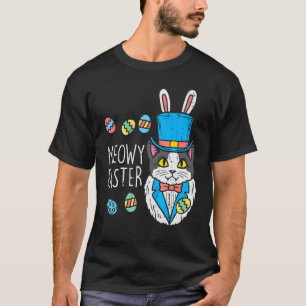 Meowy påskdag katt kanin öron ägg söt husdjur män t shirt
