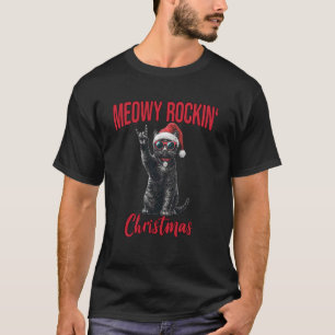 Meowy Rockin Jul Rolig Katt Bär Santa Hatt Ki T Shirt