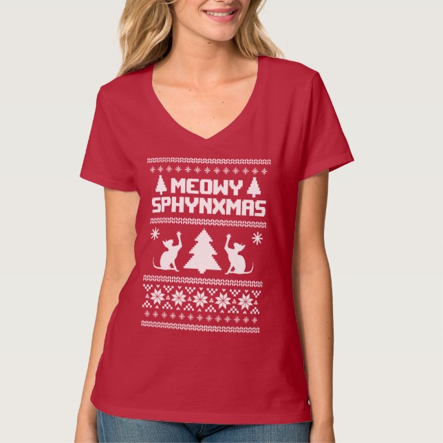 Meowy Sphynxmas T-shirt (Framsida)