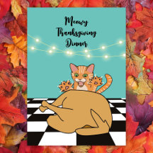 Meowy Thanksgiving Dinner Funny Cat Tecknad