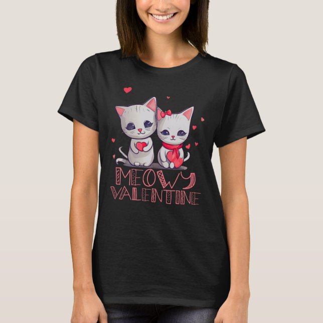Meowy Valentine Cute Kitten Cat T Shirt (Framsida)